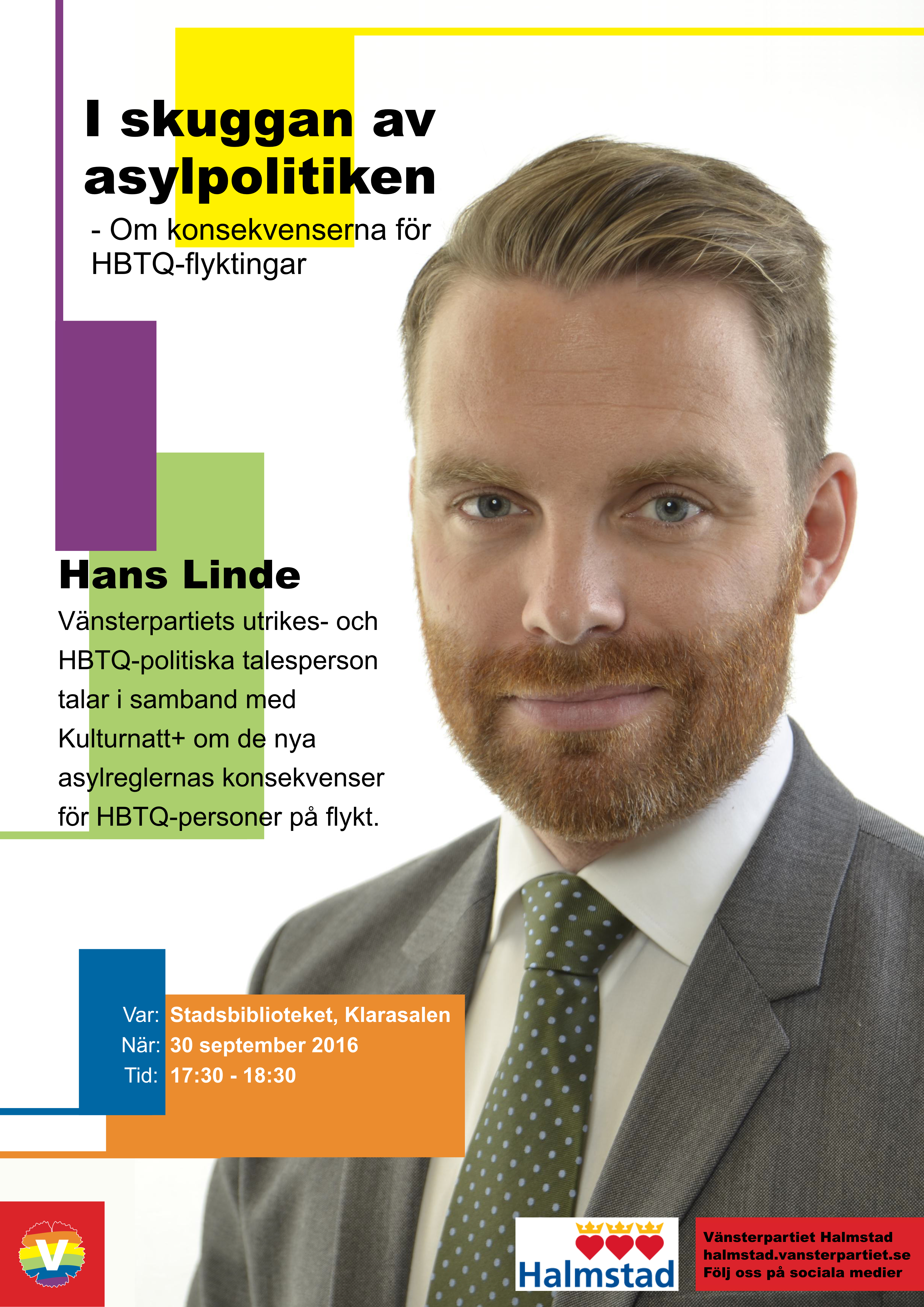 Hans Linde + information om när och var han talar i Halmstad